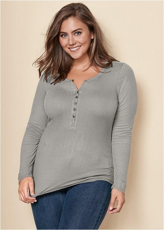 Ribbed Henley Top Product Image