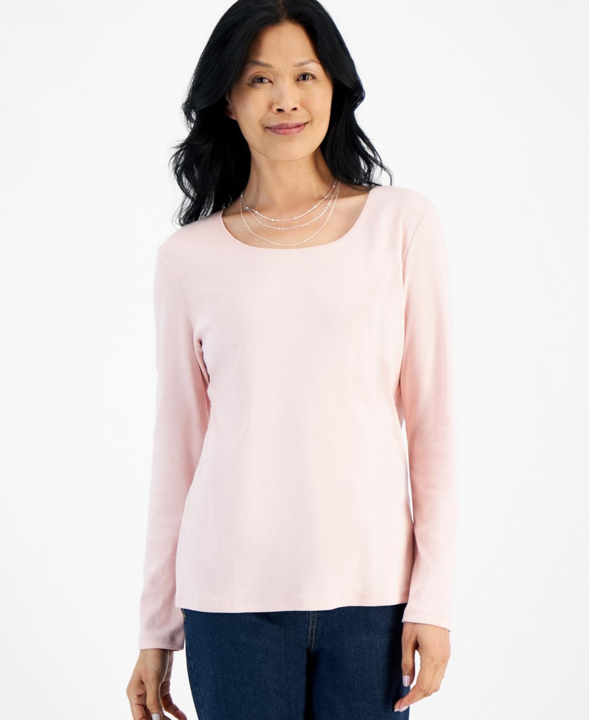 Style & Co Womens Cotton Long-Sleeve Scoop-Neck Top, Created for Macys Product Image