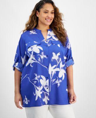 Plus Size Floral-Print Blouse Product Image