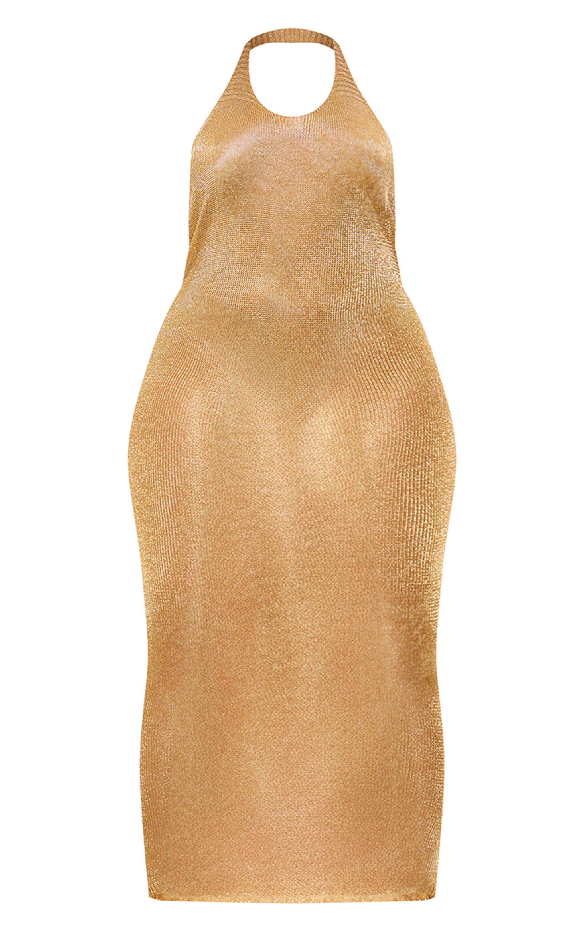 Shape Gold Glitter Knit Extreme Low Back Maxi Dress product image