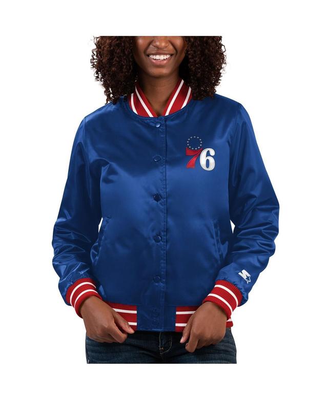 Womens Starter Royal Philadelphia 76ers Full Count Satin Full-Snap Varsity Jacket Product Image