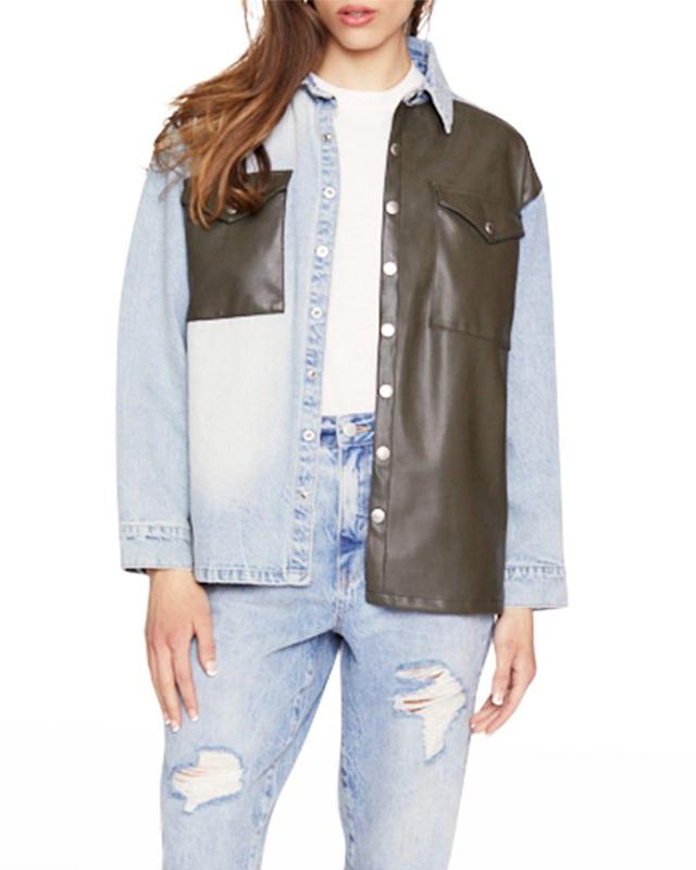 Vegan Leather & Denim Boyfriend Shacket Product Image