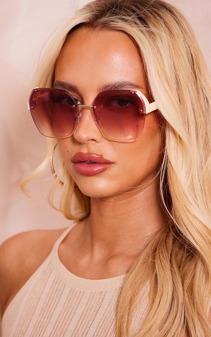 Beige Oversized Square Lens Sunglasses Product Image