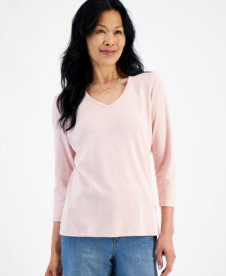 Petite V-Neck 3/4-Sleeve T-Shirt, Created for Macy's product image