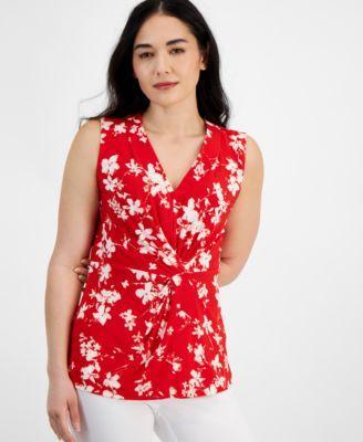 Petite Floral-Print Twist-Front Top Product Image