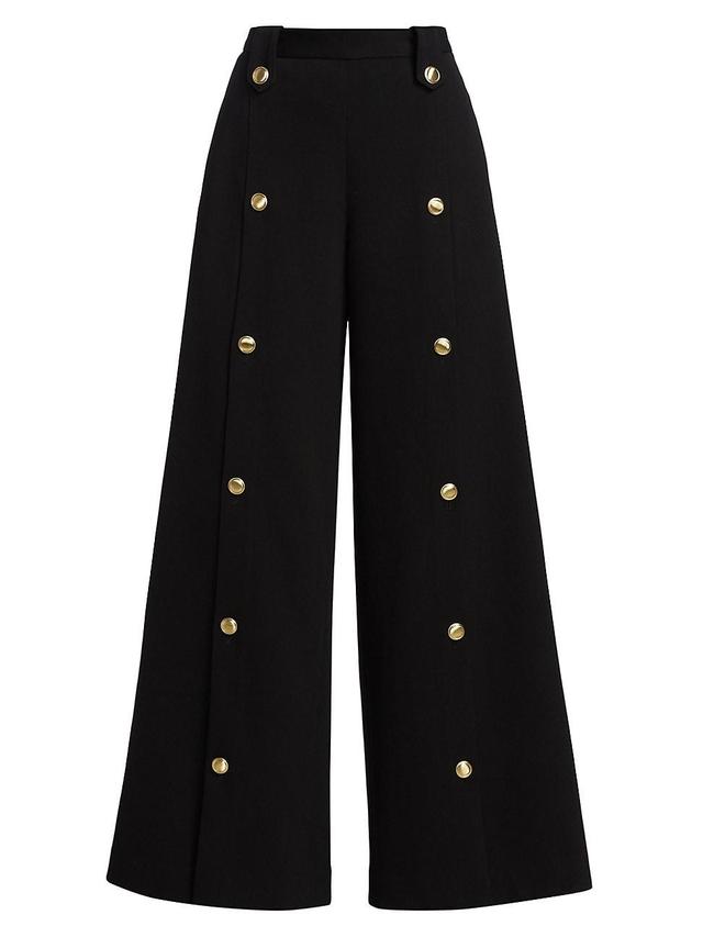 Womens Virgin-Wool-Blend Button-Front Wide-Leg Pants Product Image