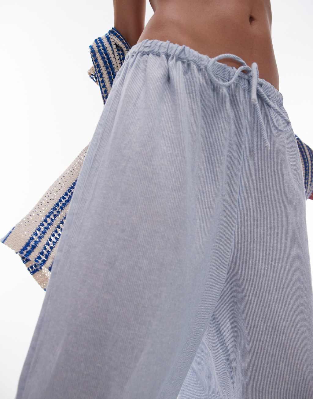 Topshop beach linen pants in blue pinstripe Product Image