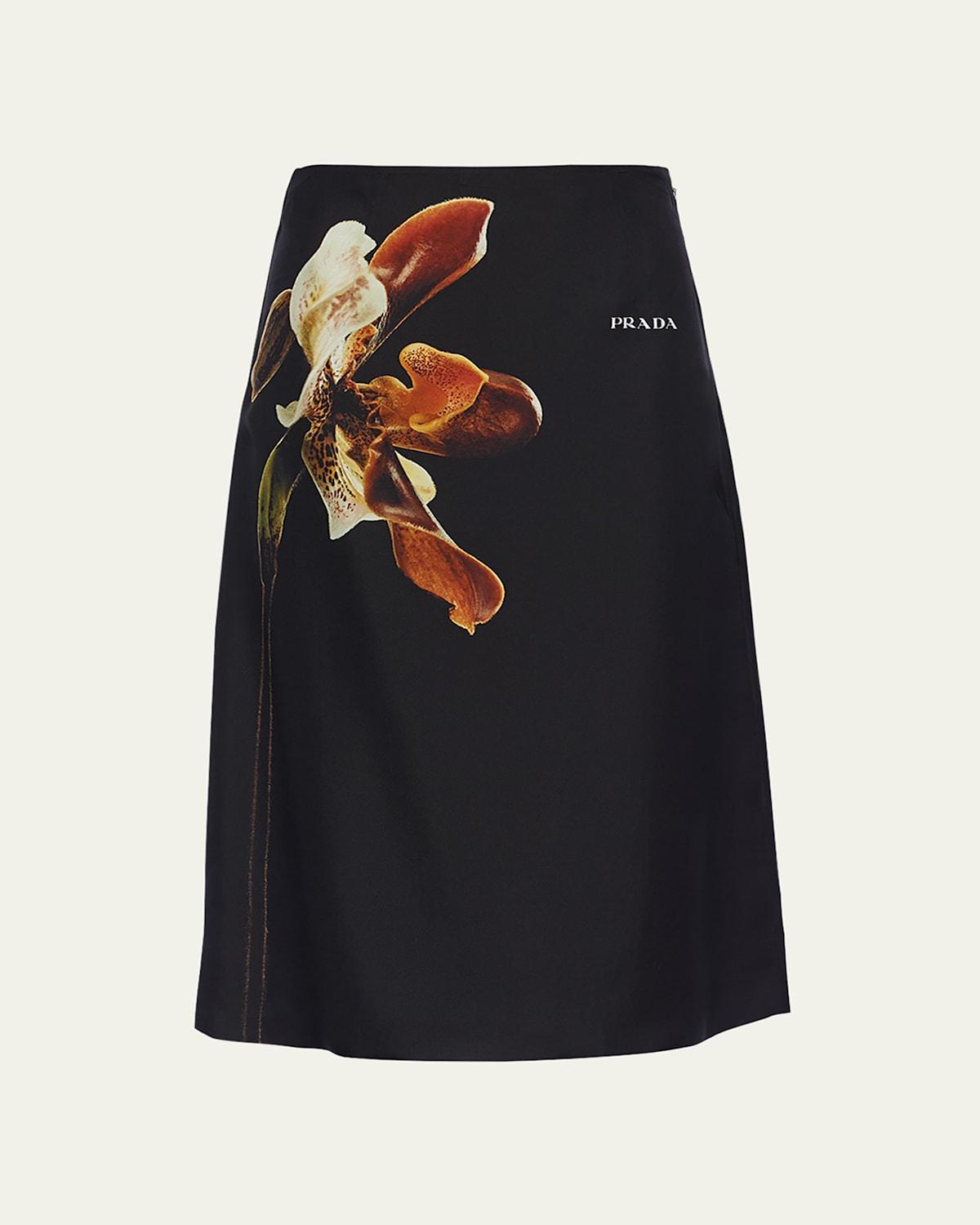 Womens Printed Twill Midi-Skirt Product Image