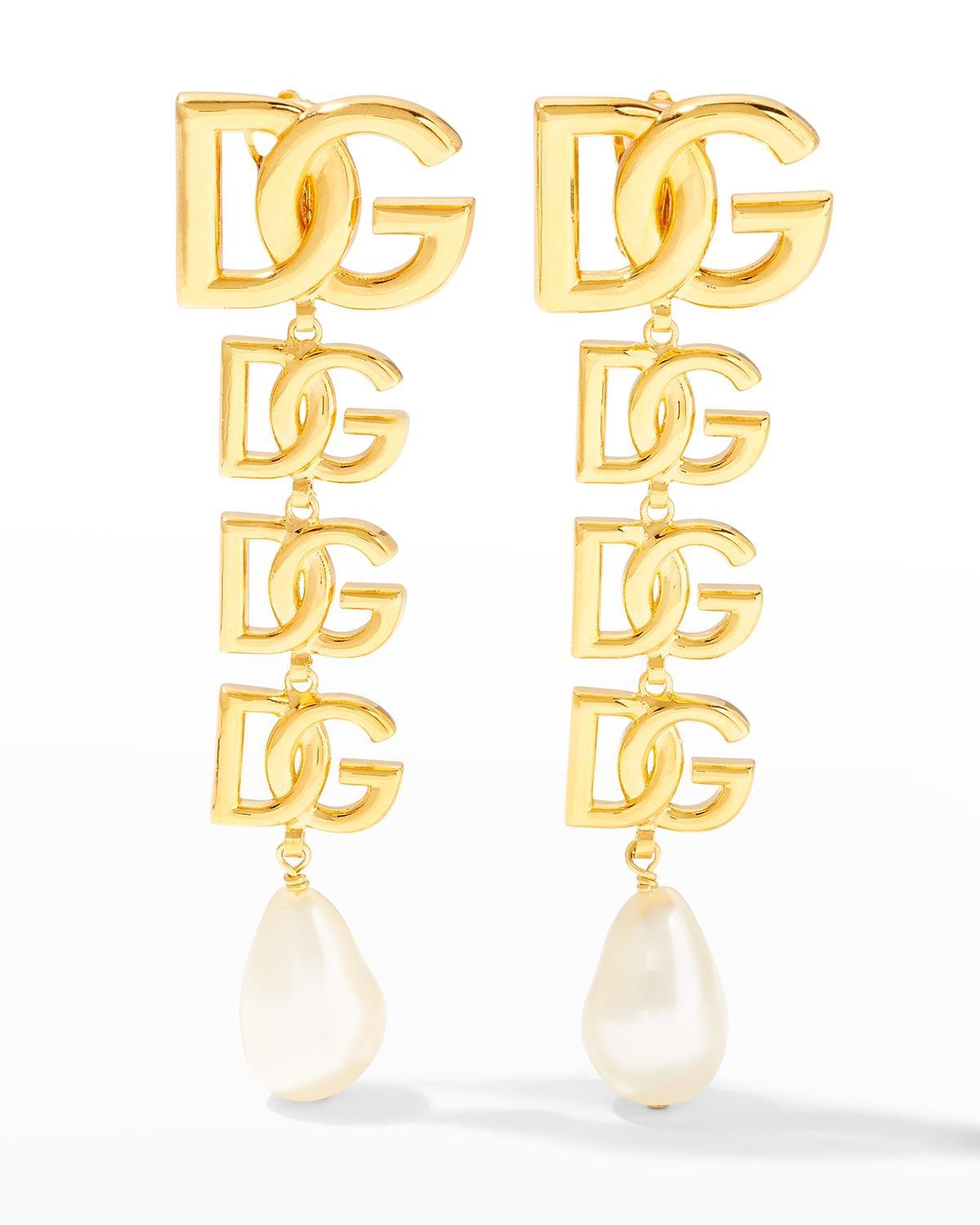 Dolce & Gabbana Logo Imitation Pearl Clip-On Drop Earrings Product Image