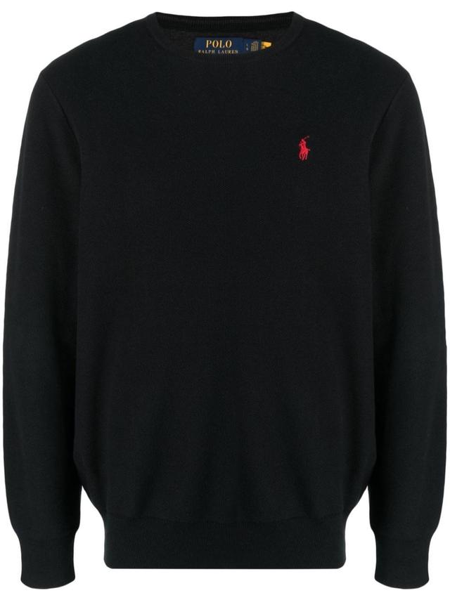 Embroidered-logo Piqué-cotton Jumper In Black Product Image