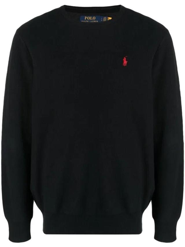 POLO RALPH LAUREN Embroidered-logo Piqué-cotton Jumper In Black Product Image