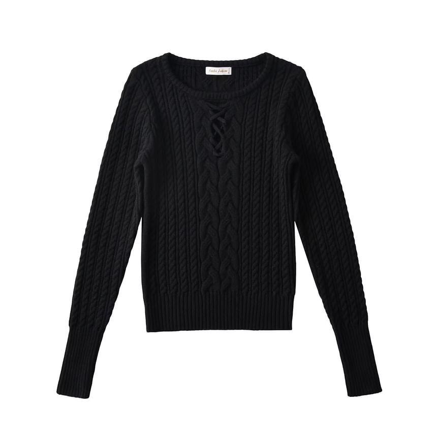 Long Sleeve Crew Neck Cropped Cable Knit Top product image