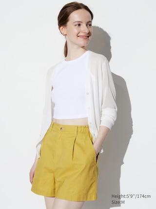 Womens Linen Cotton Shorts Yellow XL UNIQLO US Product Image