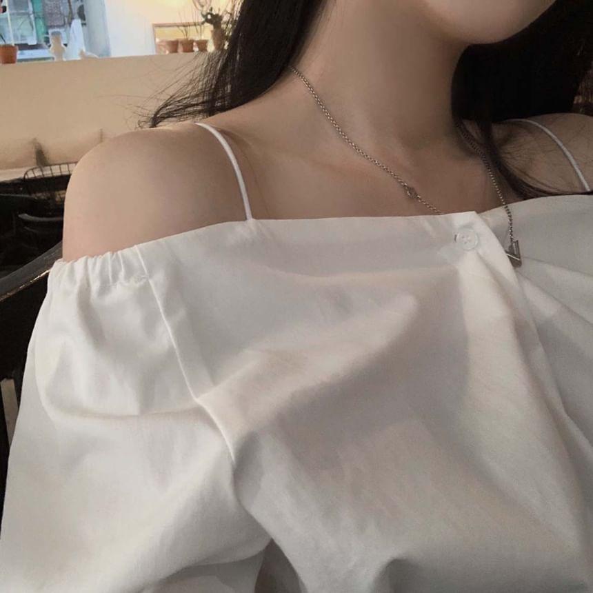 Long Sleeve Cold Shoulder Plain Blouse Product Image