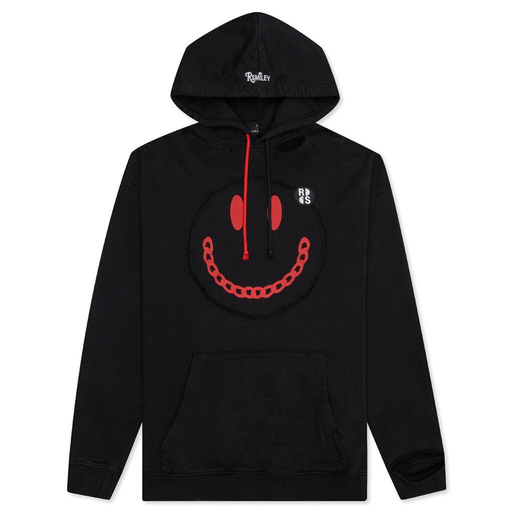 Raf Simons x Smiley Print Destroy Washed Regular Fit Hoodie - Black Male Product Image