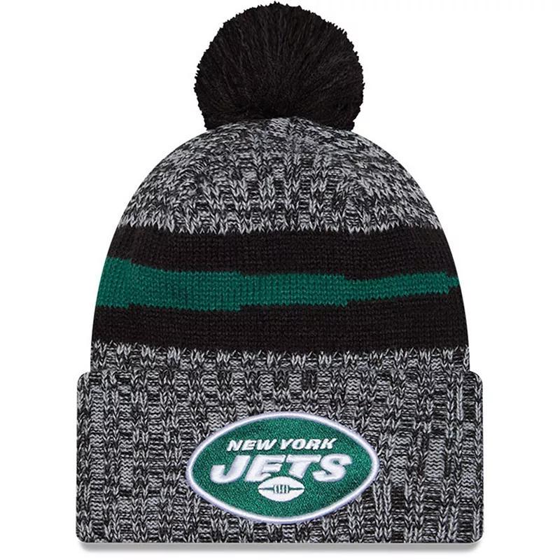 Mens New Era Black New York Jets 2023 Sideline Cuffed Knit Hat With Pom Product Image