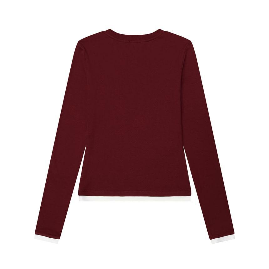 Long Sleeve V-Neck Plain Crop Tee Product Image