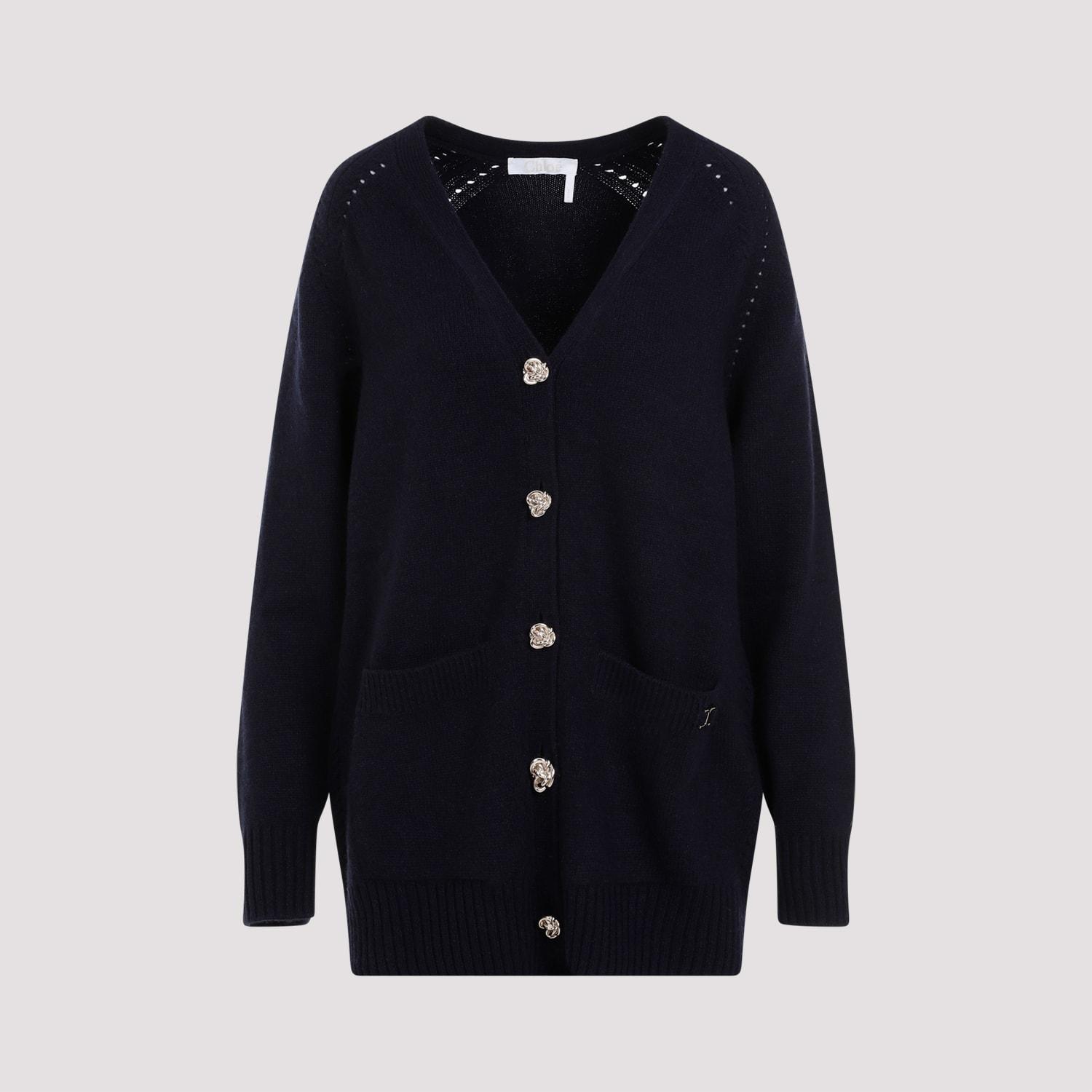 Dark Blue V-neck Cashmere Cardigan. Product Image