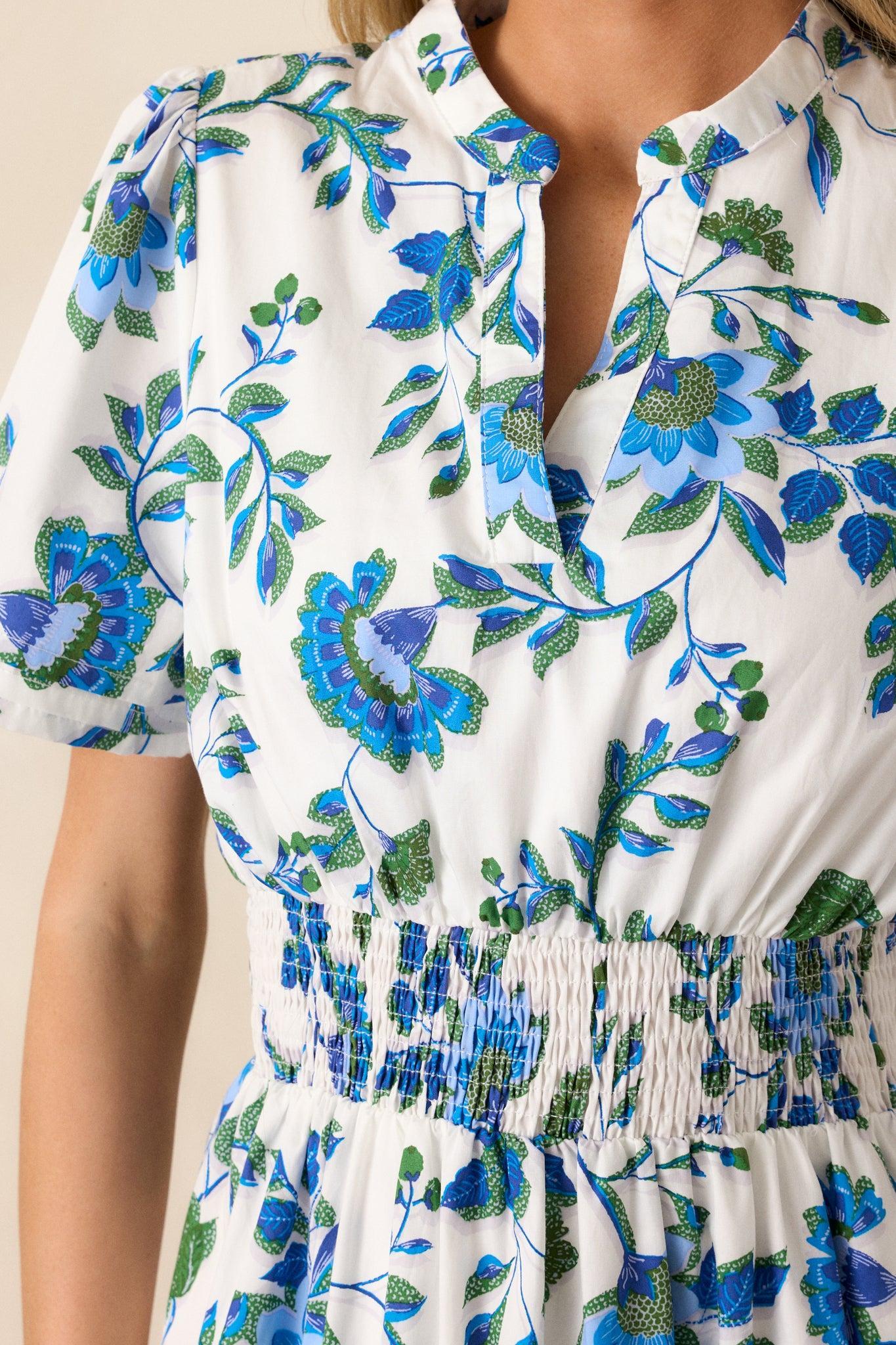 Only Bliss 100% Cotton Blue Floral Maxi Shirt Dress Product Image