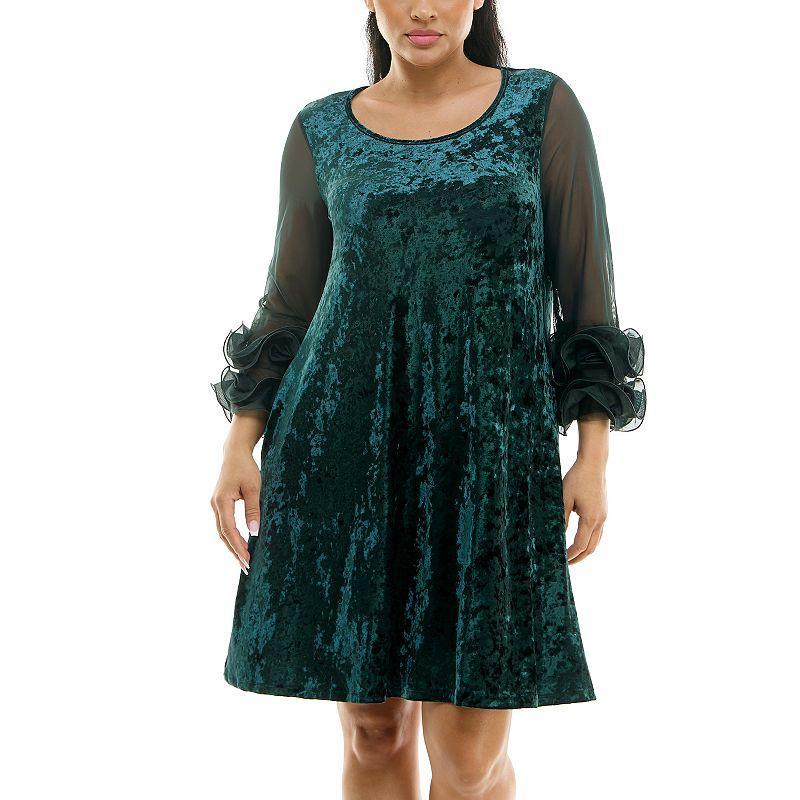 Womens Nina Leonard Crushed Velvet Trapeze Dress Black Product Image