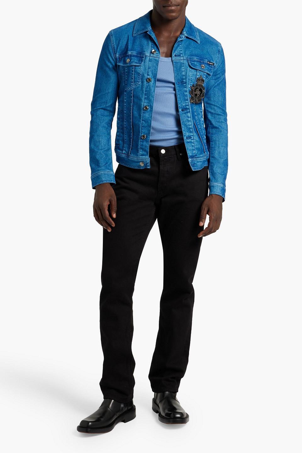 Appliquéd Denim Jacket In Mid Denim Product Image