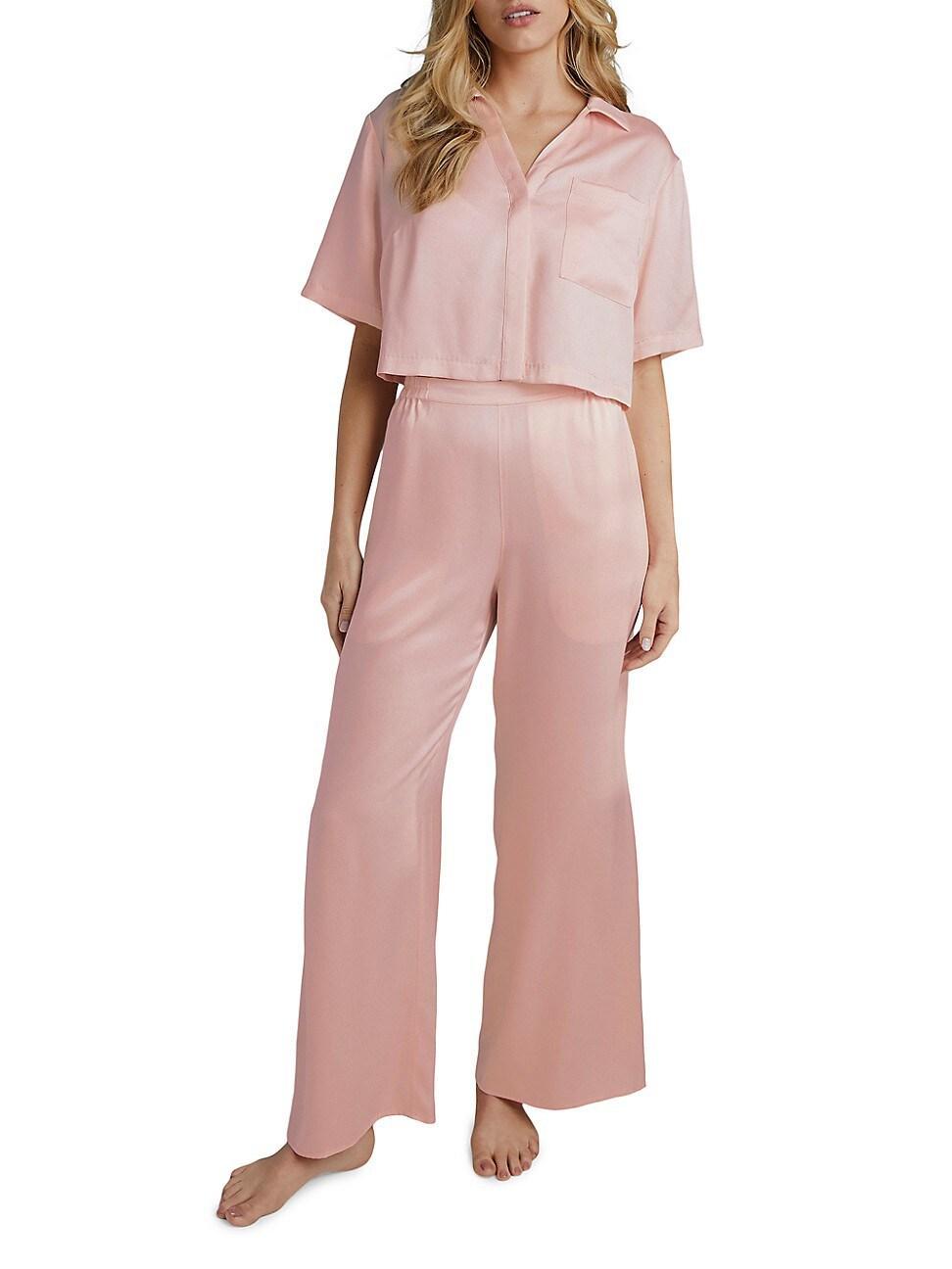 Womens Washable Silk High-Rise Pants 2-Piece Pajama Set Product Image