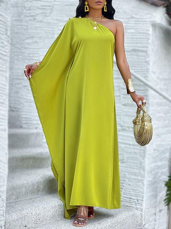 Loose Solid Color One-shoulder Maxi Dresses product image