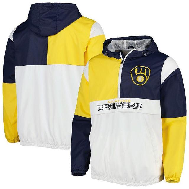 Mens G-III Sports by Carl Banks /Gold Milwaukee Brewers Fair Catch Half-Zip Hoodie Blue Product Image