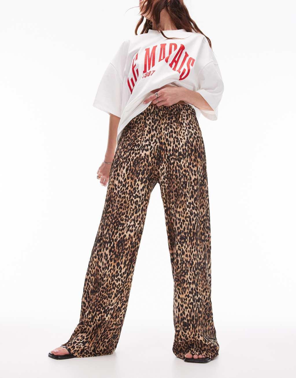 Topshop leopard print plisse pants Product Image