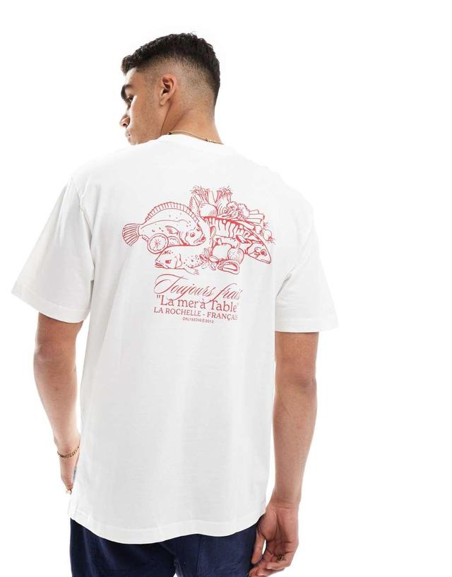 ONLY & SONS relaxed fit T-shirt with toujours frais back print in off white Product Image