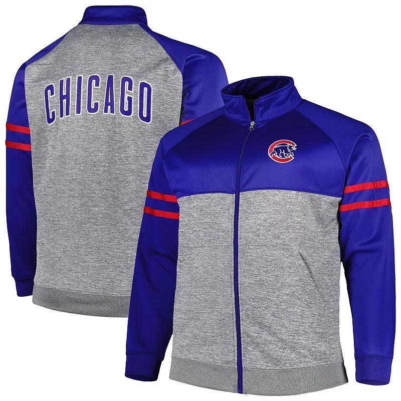 Mens Royal/Heather Gray Chicago Cubs Big & Tall Raglan Full-Zip Track Jacket Product Image