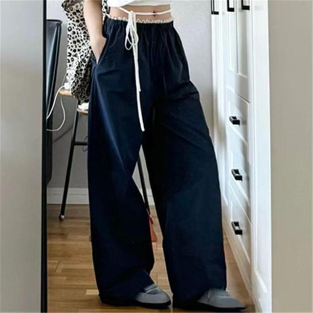 Low Waist Plain Wide Leg Pants Product Image