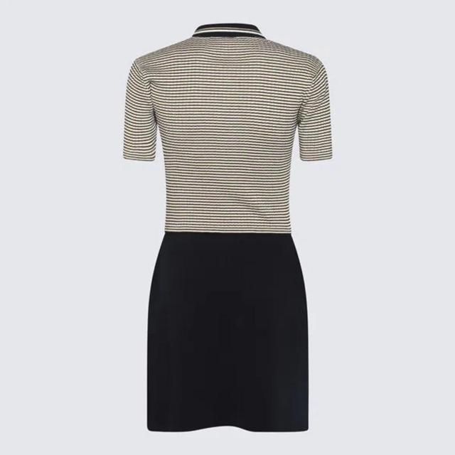 Striped Polo Mini Dress With Gold-tone Buttons In Navy Ivory Gold Product Image