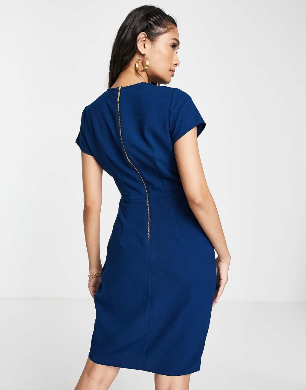 Closet London wrap pencil mini dress in navy Product Image