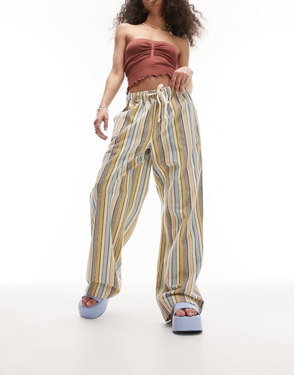 Topshop textured stripe pull on pants Product Image