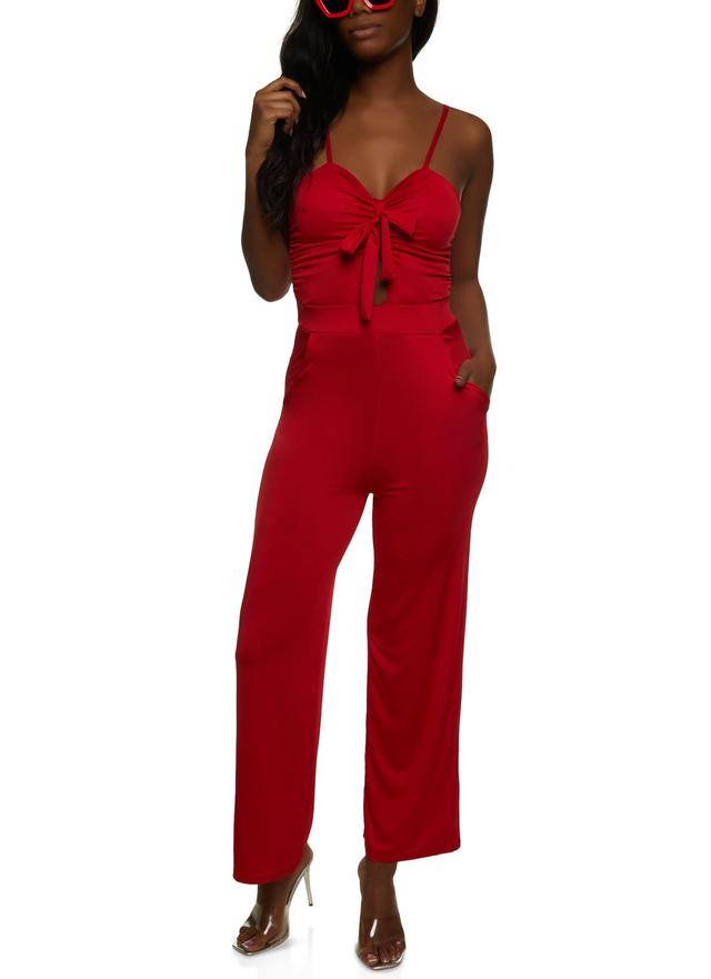 Womens Tie Front Keyhole Wide Leg Jumpsuit Product Image