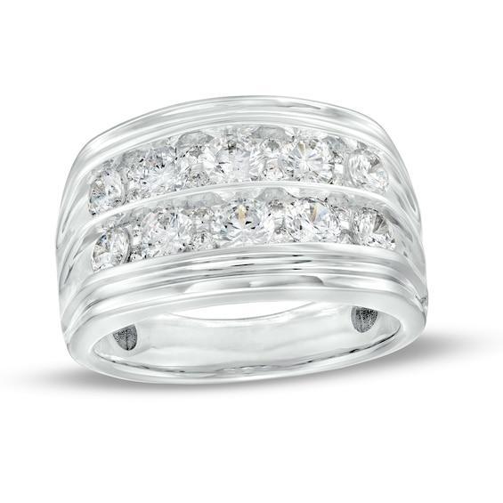 Men's 2 CT. T.w. Diamond Double Row Alternating Anniversary Band in 10K White Gold Product Image