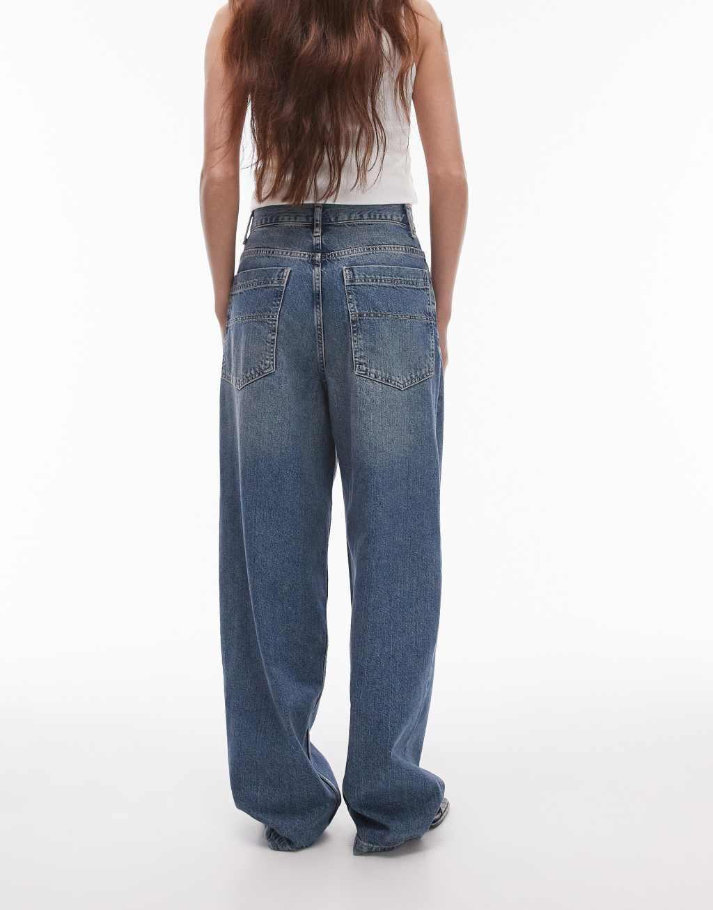 Topshop high rise baggy jeans in Authentic Blue  Product Image