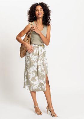 Olsen Womens Abstract Floral Drape Front Midi Skirt Product Image