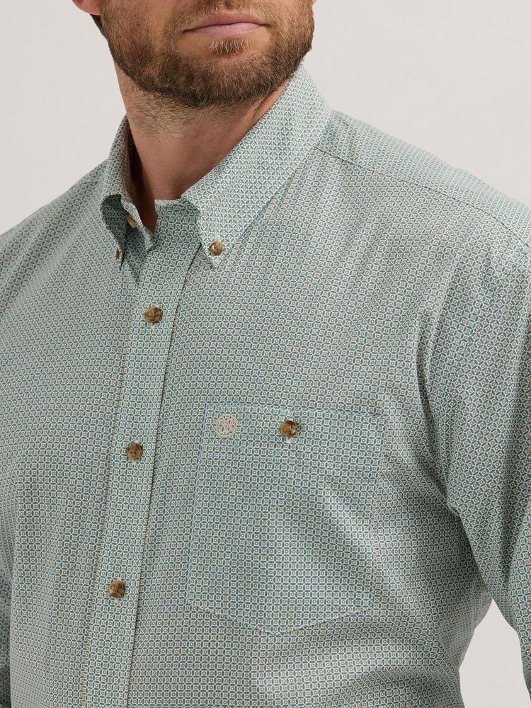 Wrangler® Men's L/S Teal/Tan Geo Print Button Shirt Product Image