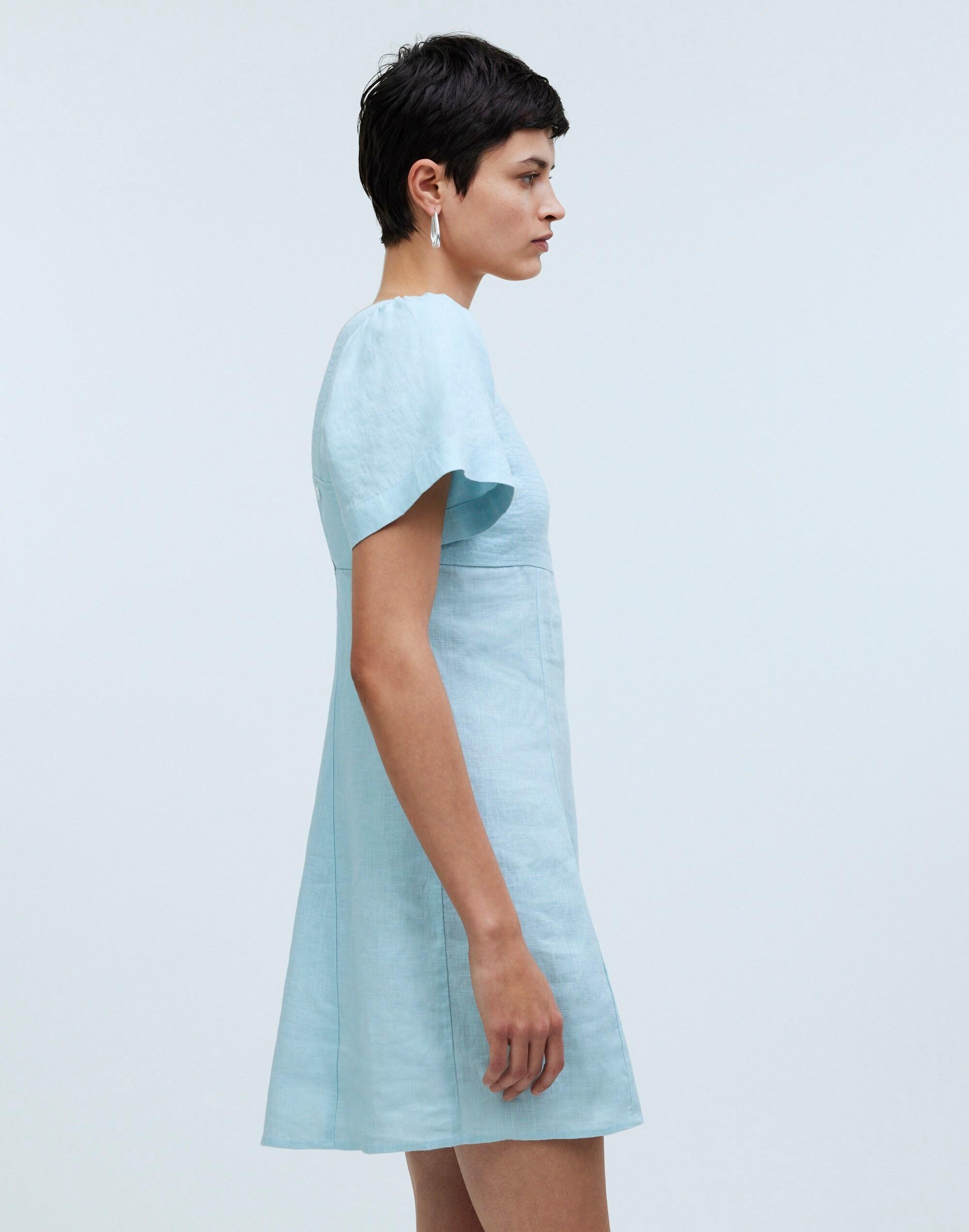 Square-Neck Mini Dress in 100% Linen Product Image