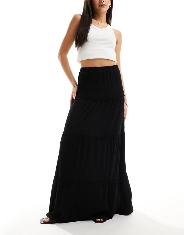 ASOS DESIGN tiered maxi skirt in black Product Image