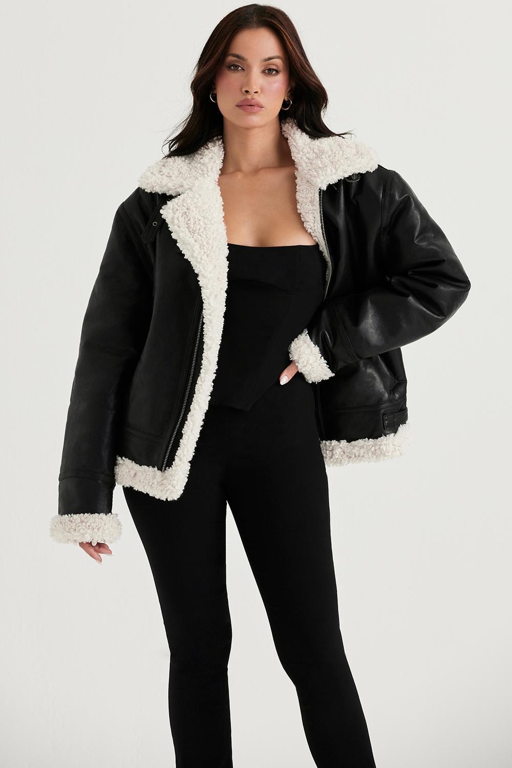 Madden Black Vegan Shearling Aviator Jacket Product Image