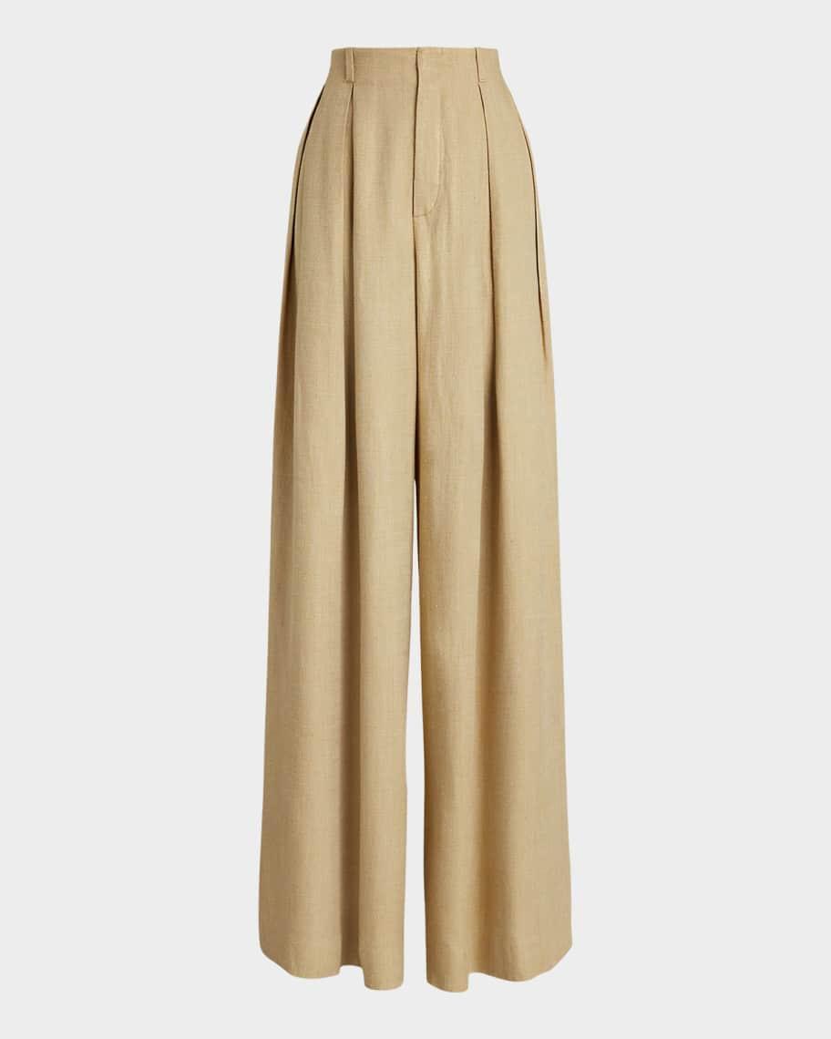 Greer Rustic Linen Twill Pleated Wide-Leg Palazzo Pants Product Image