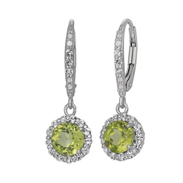 Peridot and Lab-Created White Sapphire Sterling Silver Halo Drop Earrings, Womens, Green Product Image