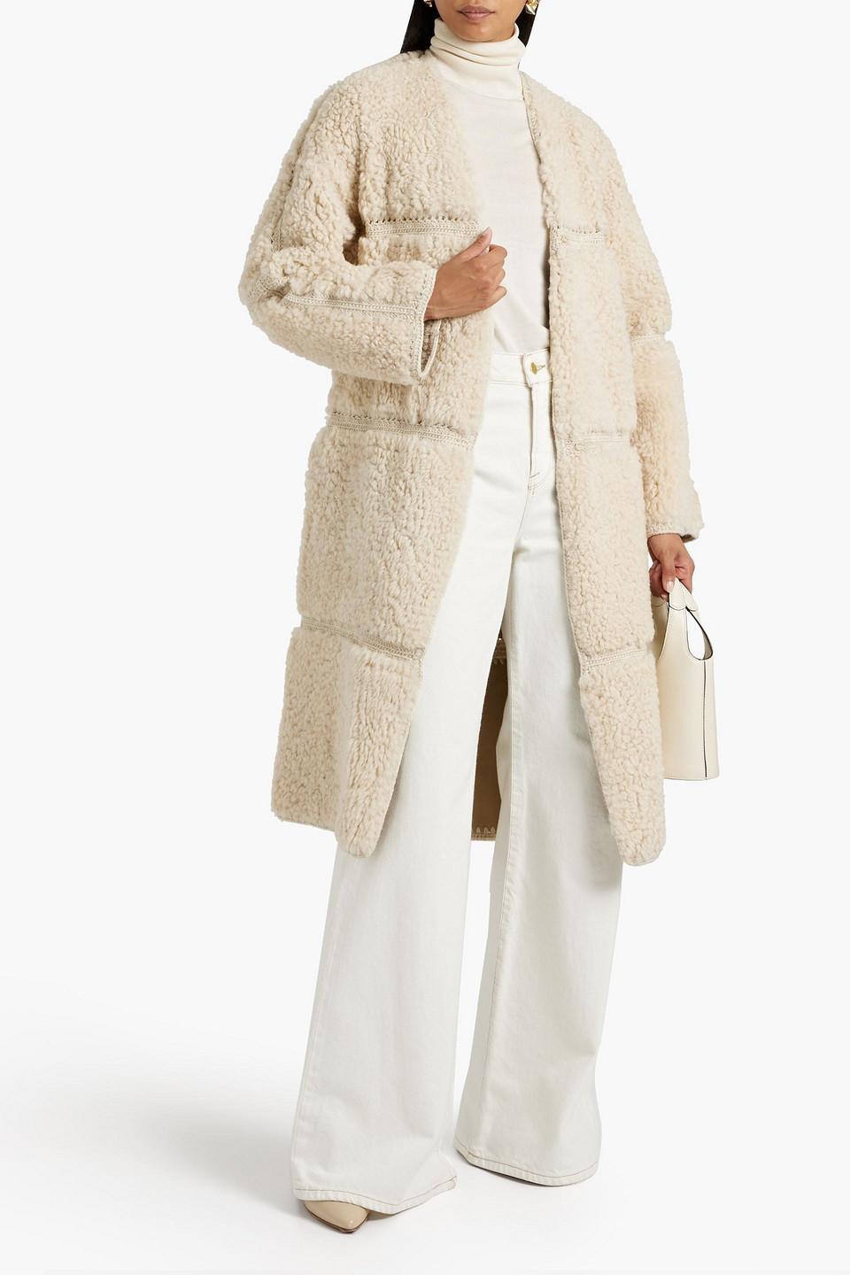 Knit-trimmed Shearling Coat In Cream Product Image