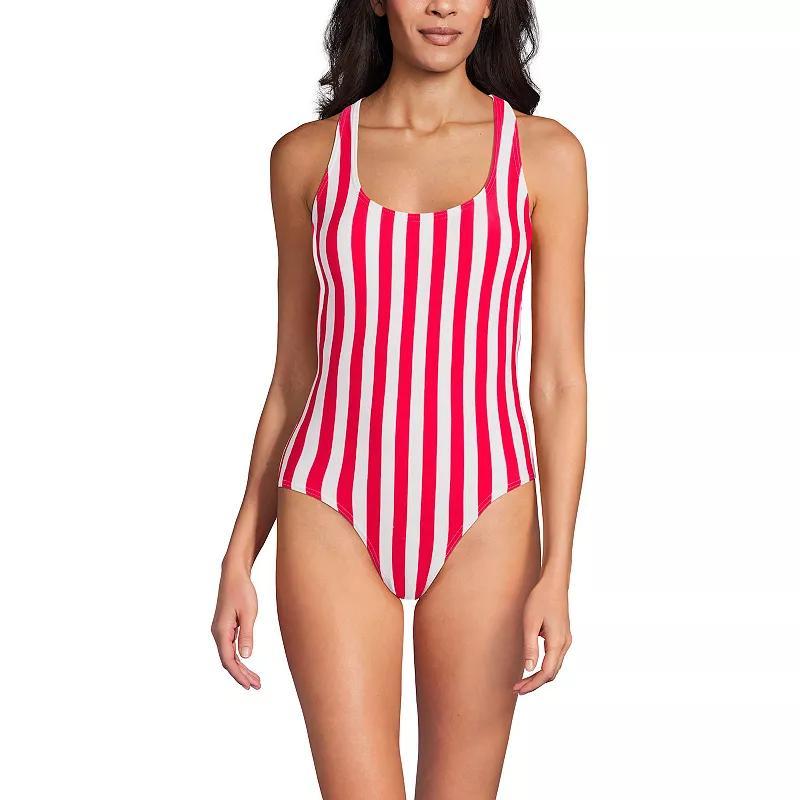 Lands End Womens Scoop Neck X-Back High Leg Tugless Sporty One Piece Swimsuit Product Image