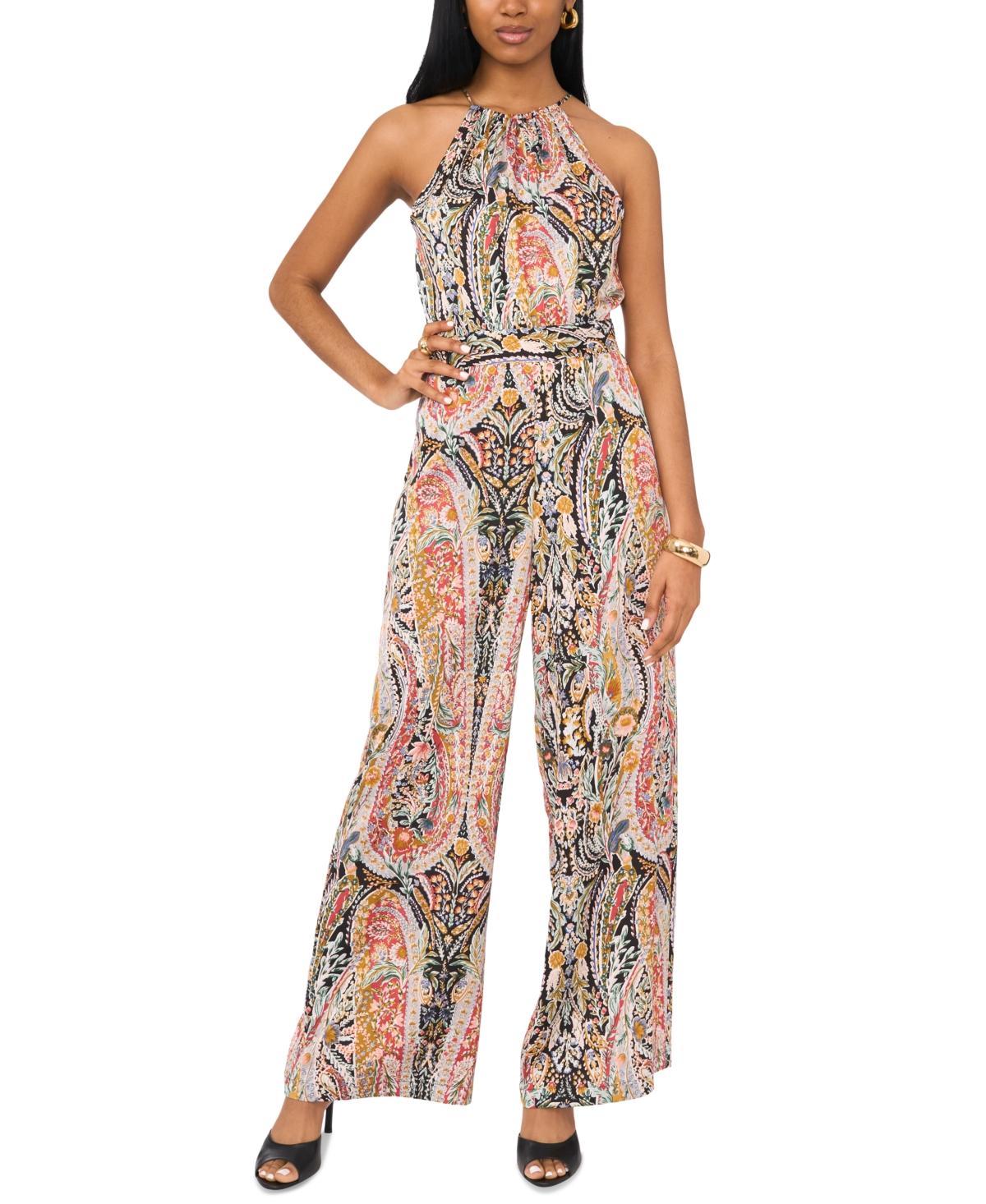 1.state Womens Printed Halter Sleeveless Wide-Leg Jumpsuit Product Image