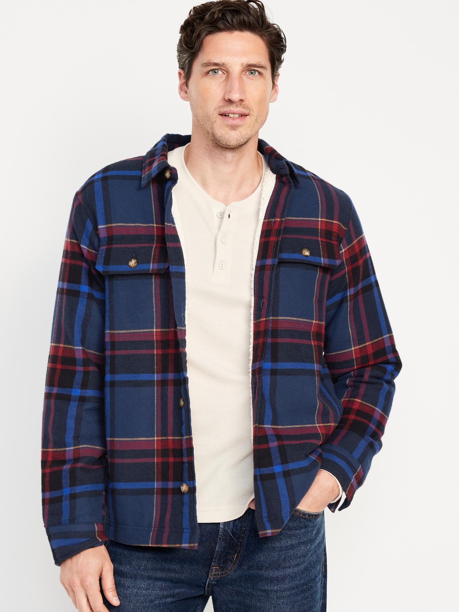 Sherpa-Lined Flannel Shacket for Men Product Image