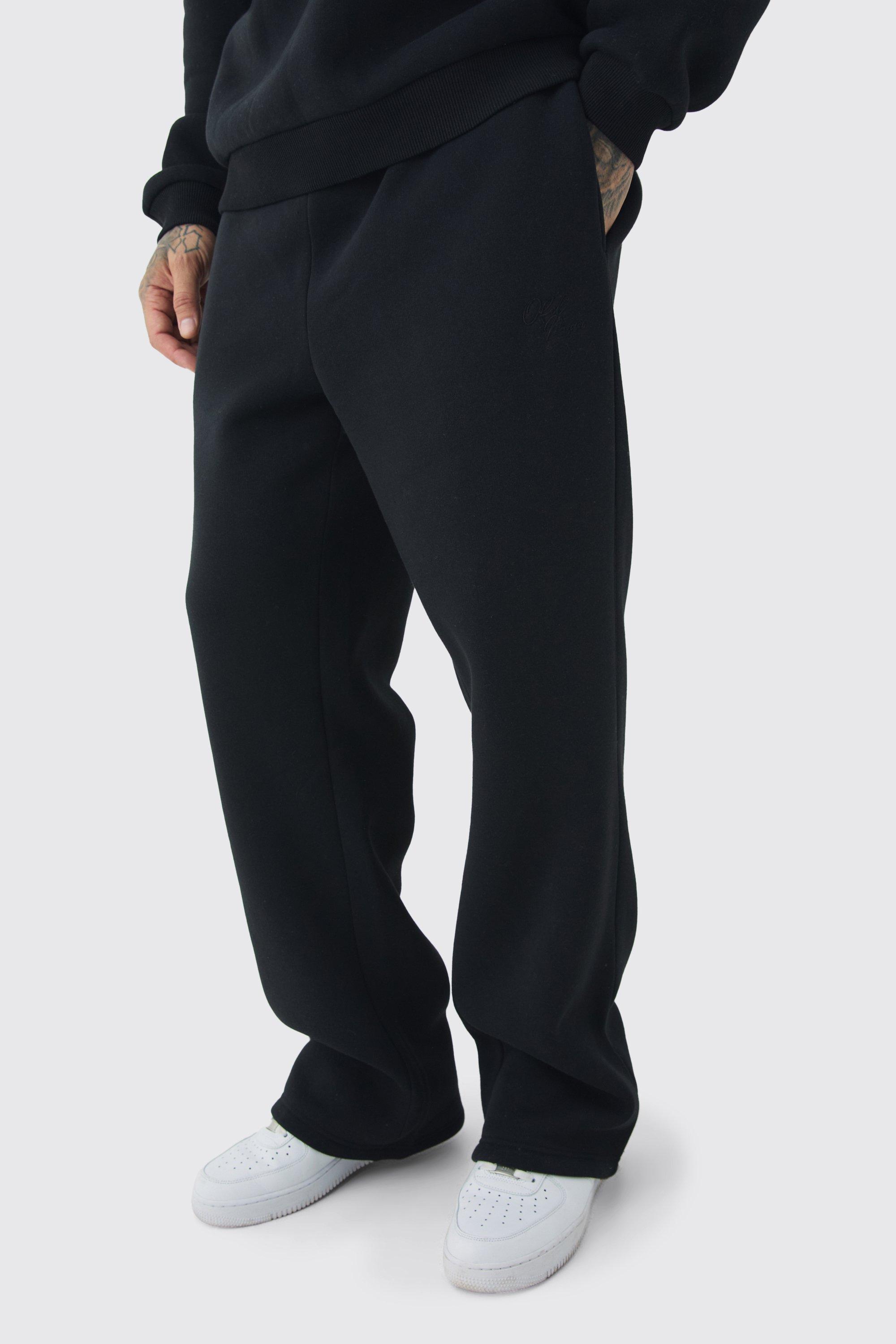 Mens Black Tall Brushed Back Embroidered Straight Fit Joggers, Black product image